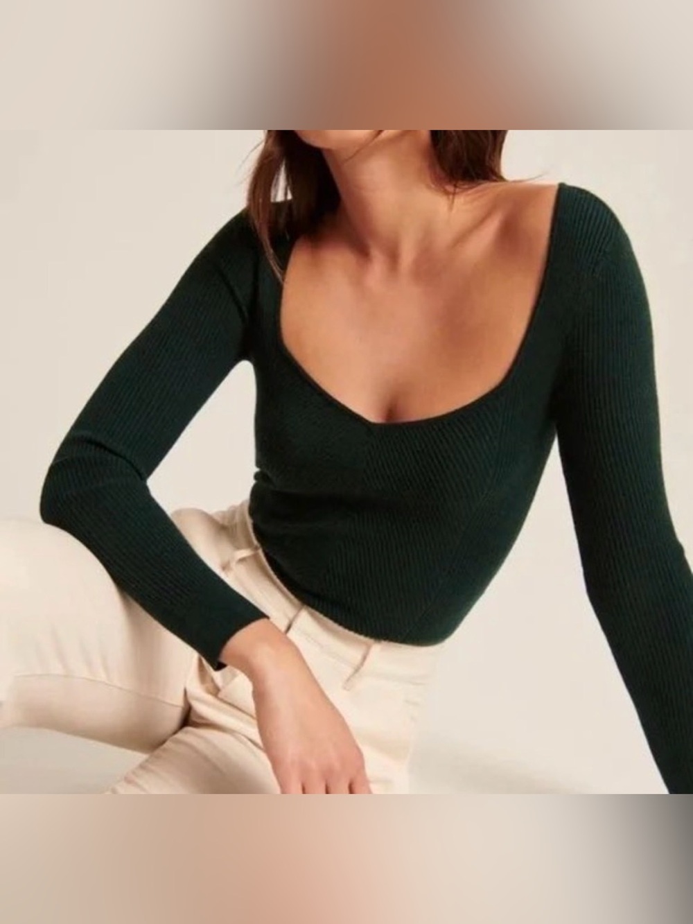 Abercrombie & Fitch Forest Green Ribbed Knit Top